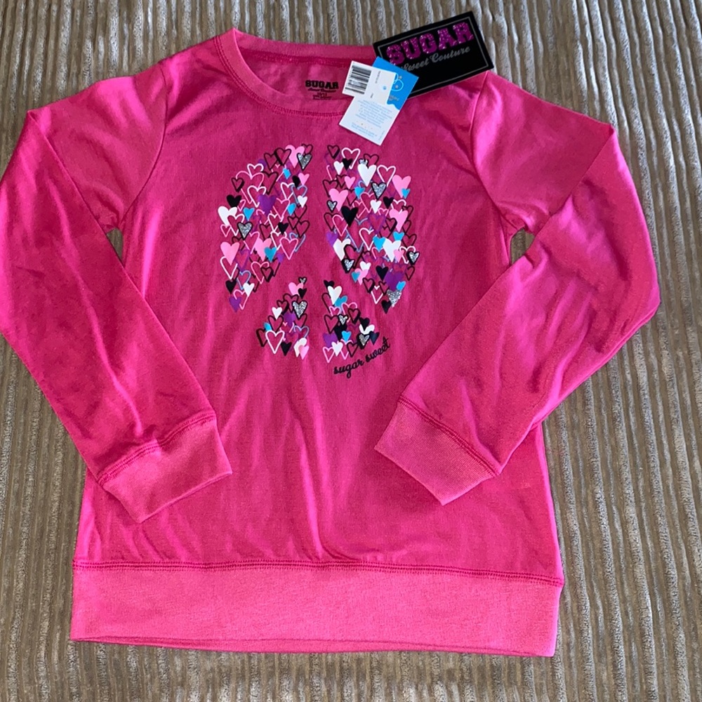 🆕Sugar Sweet Couture long sleeve t-shirt with hearts peace sign Size 10/12